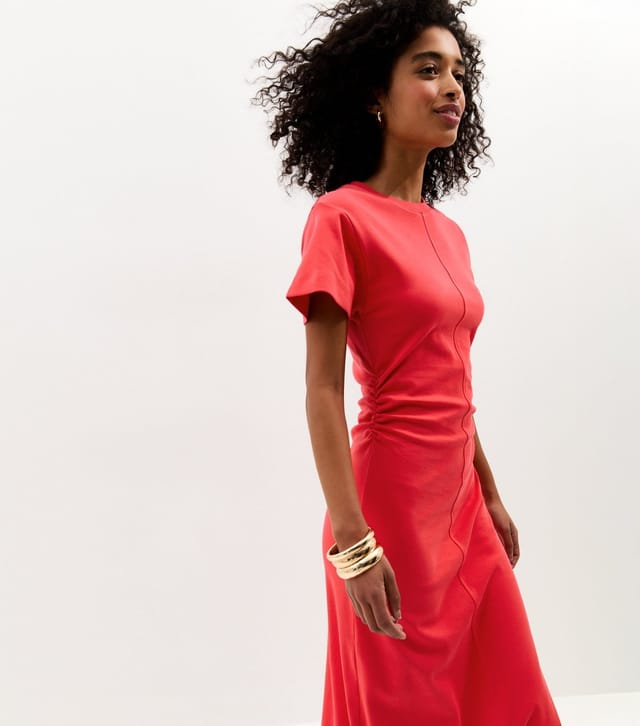 New Look Women's Dark Coral Shirred Side Jersey Midi Dress New Look - 2