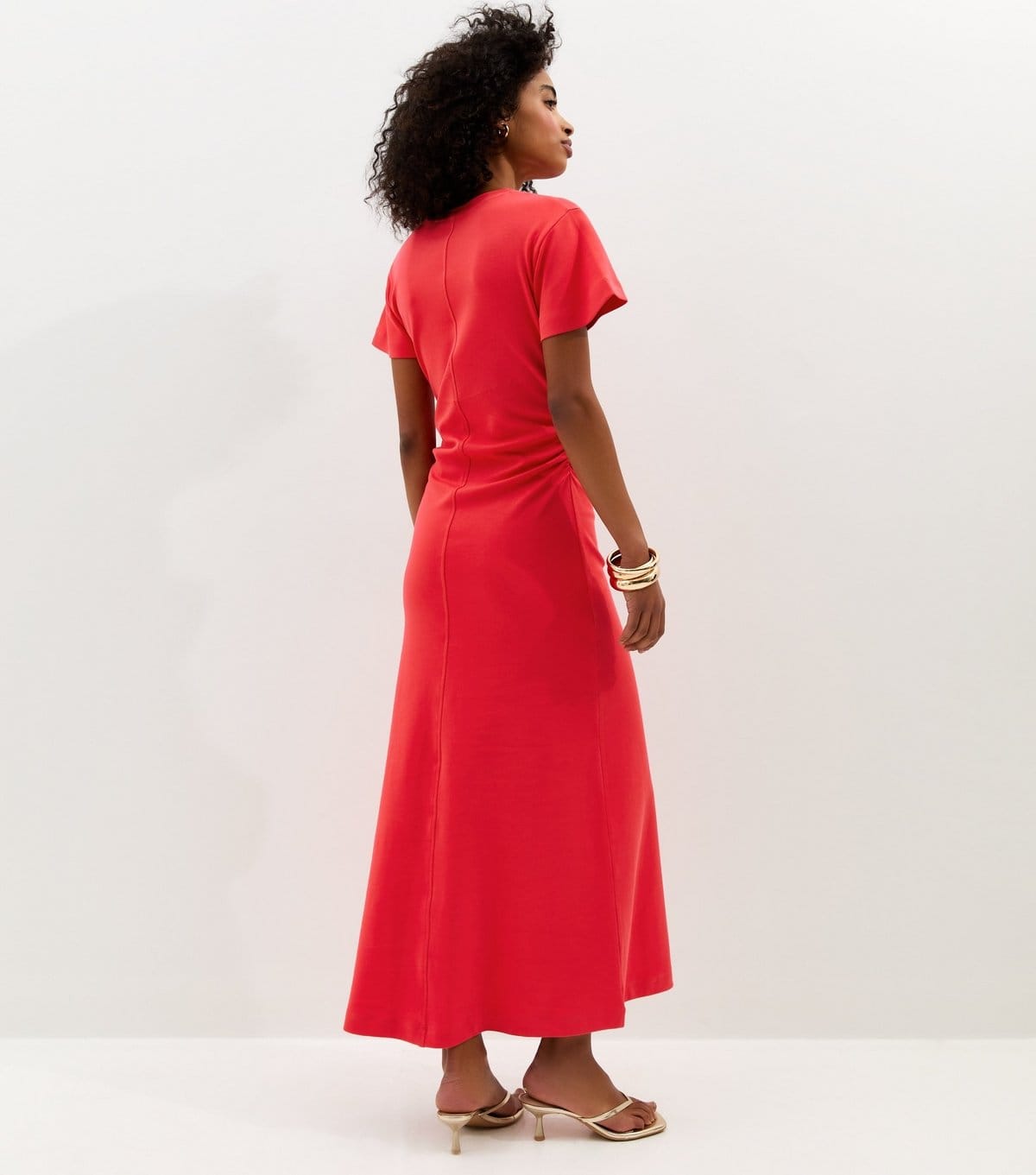 New Look Women's Dark Coral Shirred Side Jersey Midi Dress New Look - 4