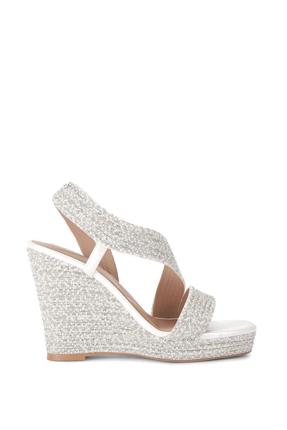 Carvela Carvela White Fabric Wedge Heels with Jewel Embellishments