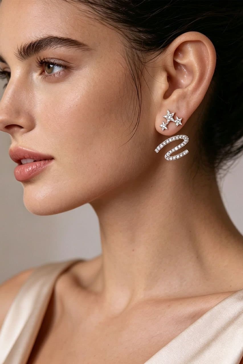 Lovii Lovii Women's Celeste Convertible Crystal Star Ear Jacket Earrings 999 Silver Posts