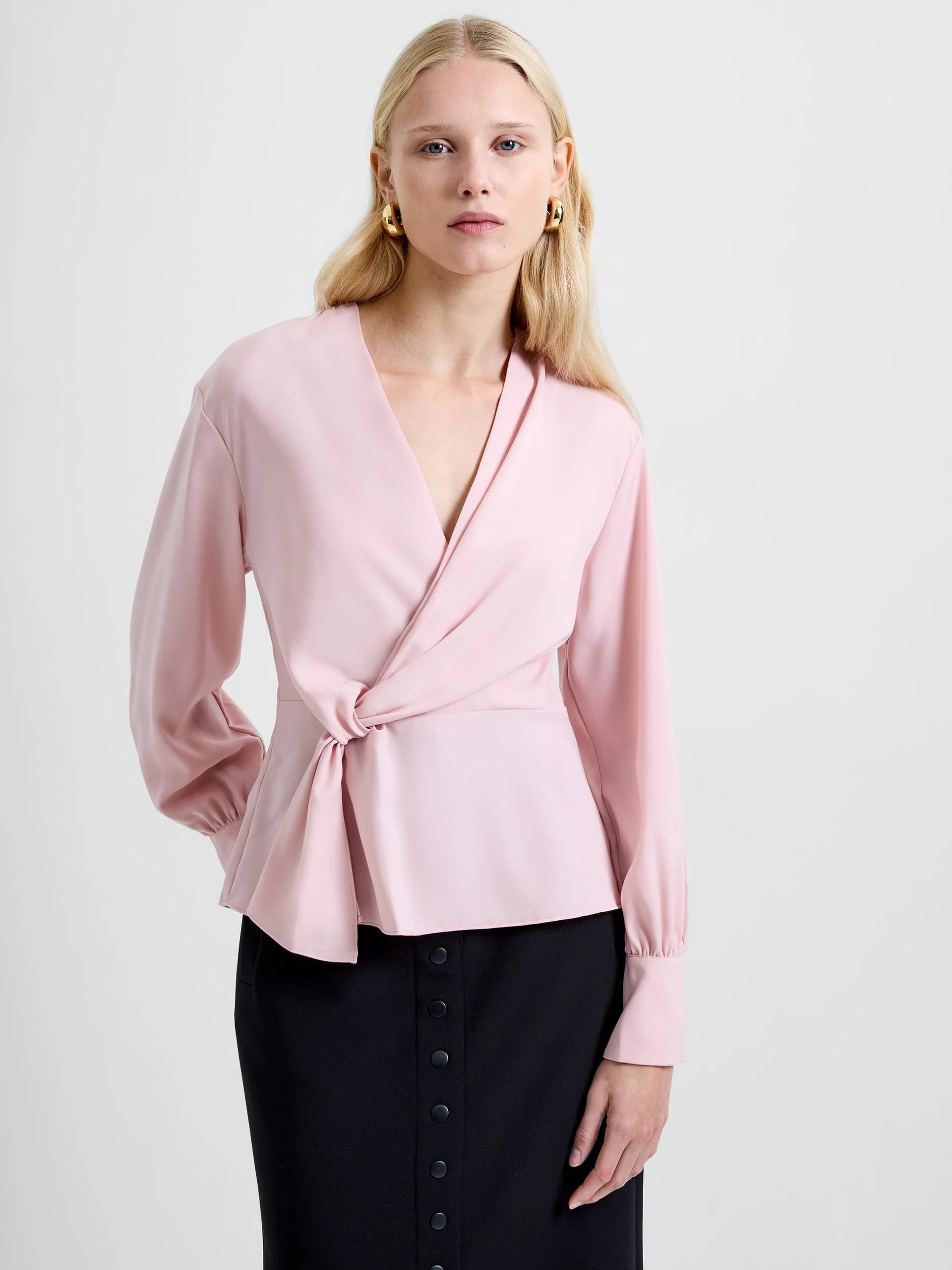 French Connection Laurel Crepe Wrap Peplum Top Peach Pink