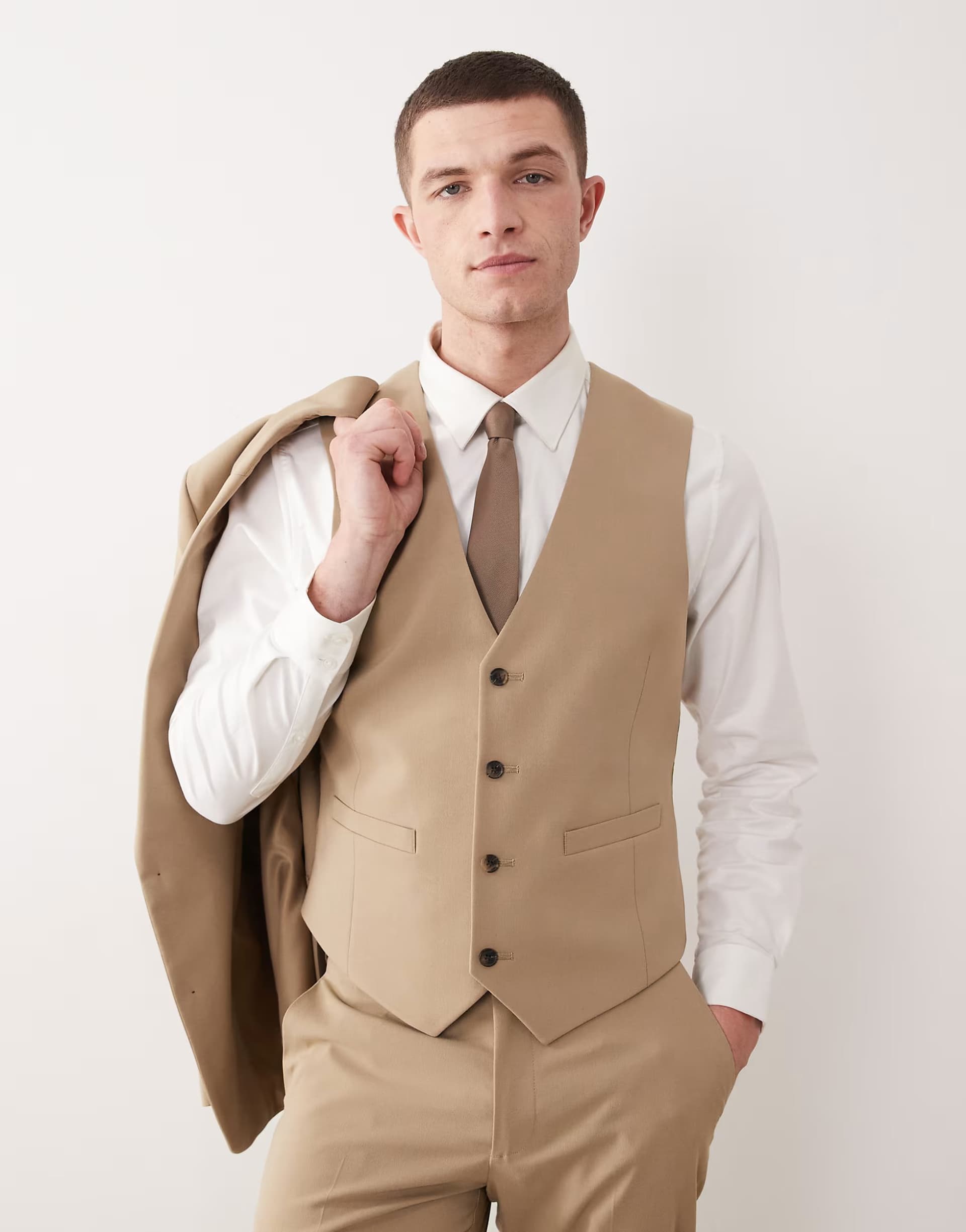 ASOS ASOS DESIGN slim suit waistcoat in stone