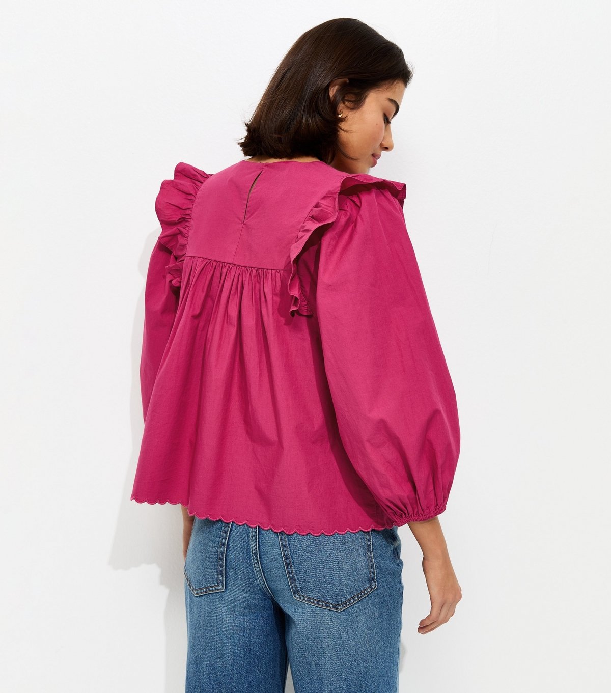 New Look Women's Dark Pink Broderie Anglaise Frill Trim Blouse New Look - 4