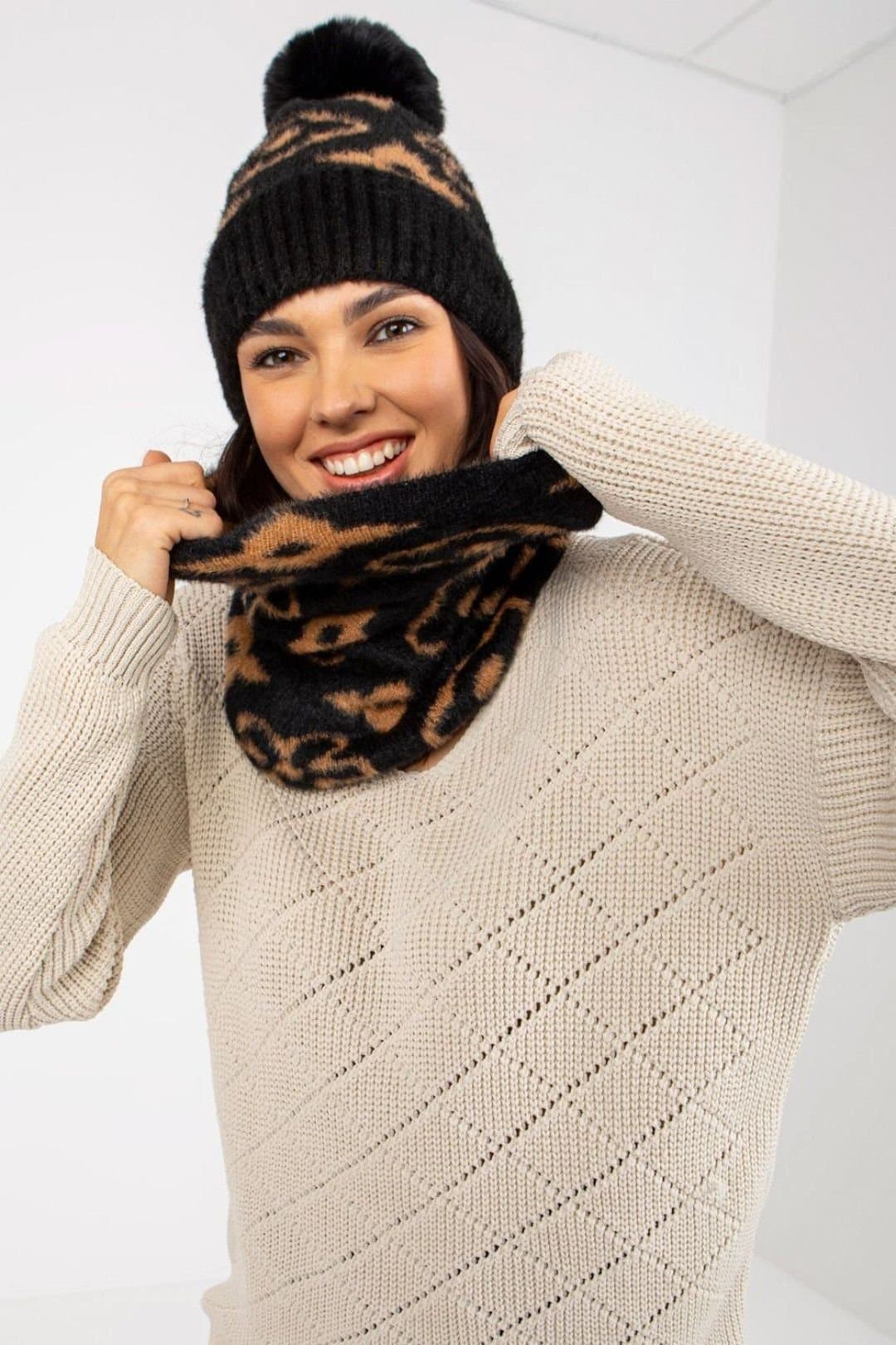 Love Lace Love Lace Women's Warm Infinity Scarf with Pattern Designed for Matching Cap Set in Black