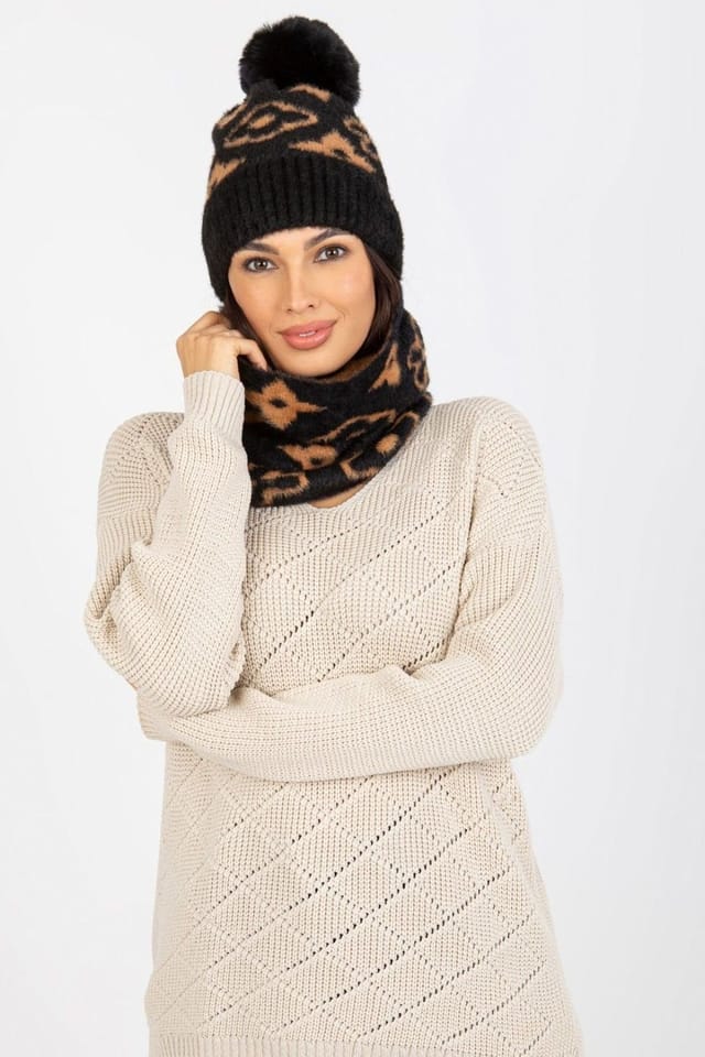 Love Lace Love Lace Women's Warm Infinity Scarf with Pattern Designed for Matching Cap Set in Black - 2