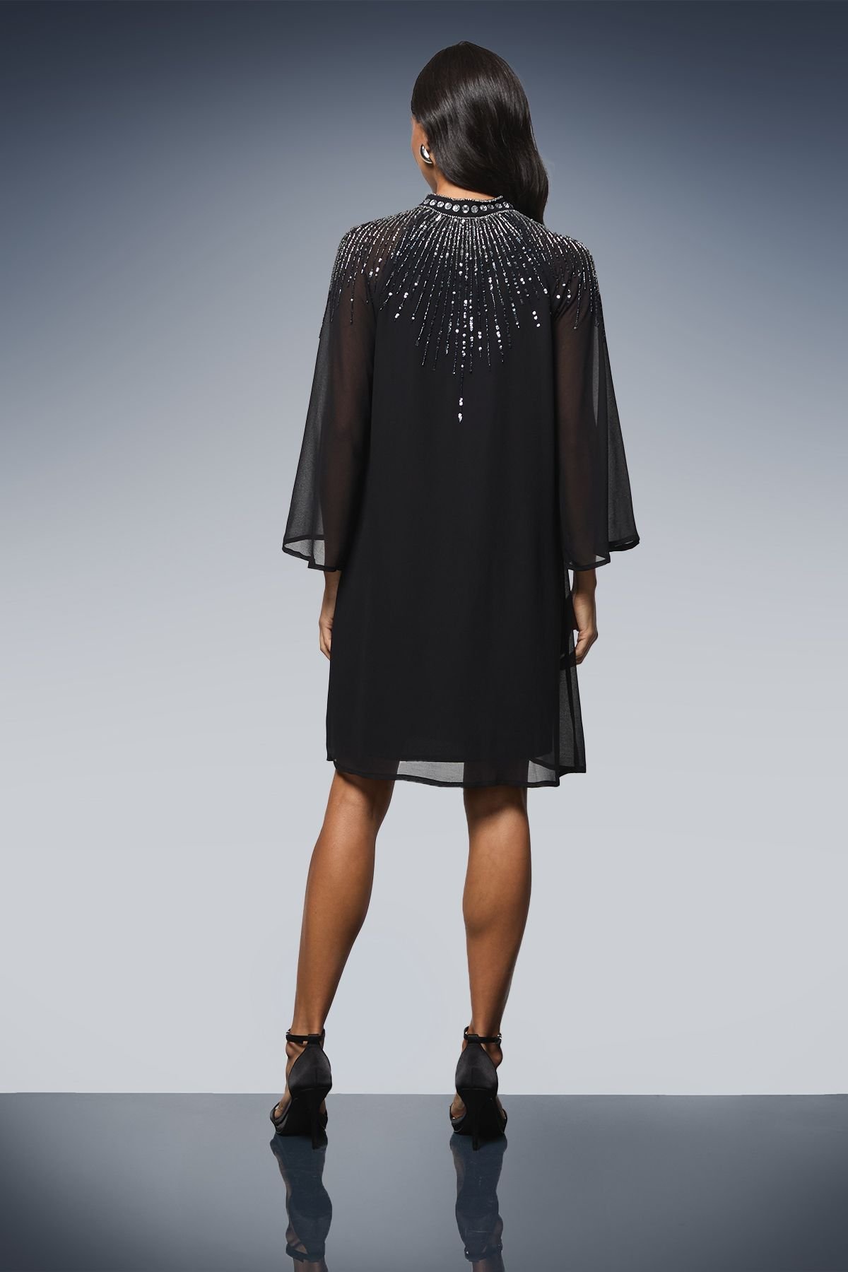 Wallis Wallis Women's Occasion Ombre Embellished Shift Dress in Black - 3