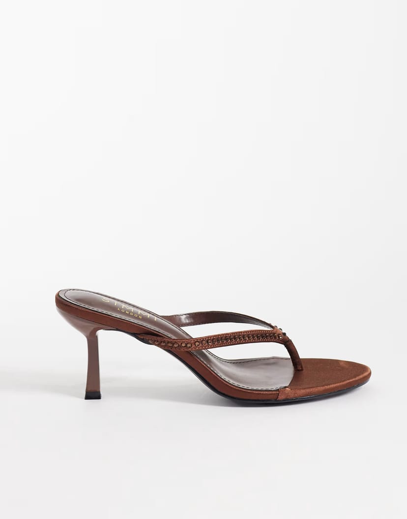 ASOS Simmi London Iris Wide Fit heeled toe post sandals in brown embellished - 1