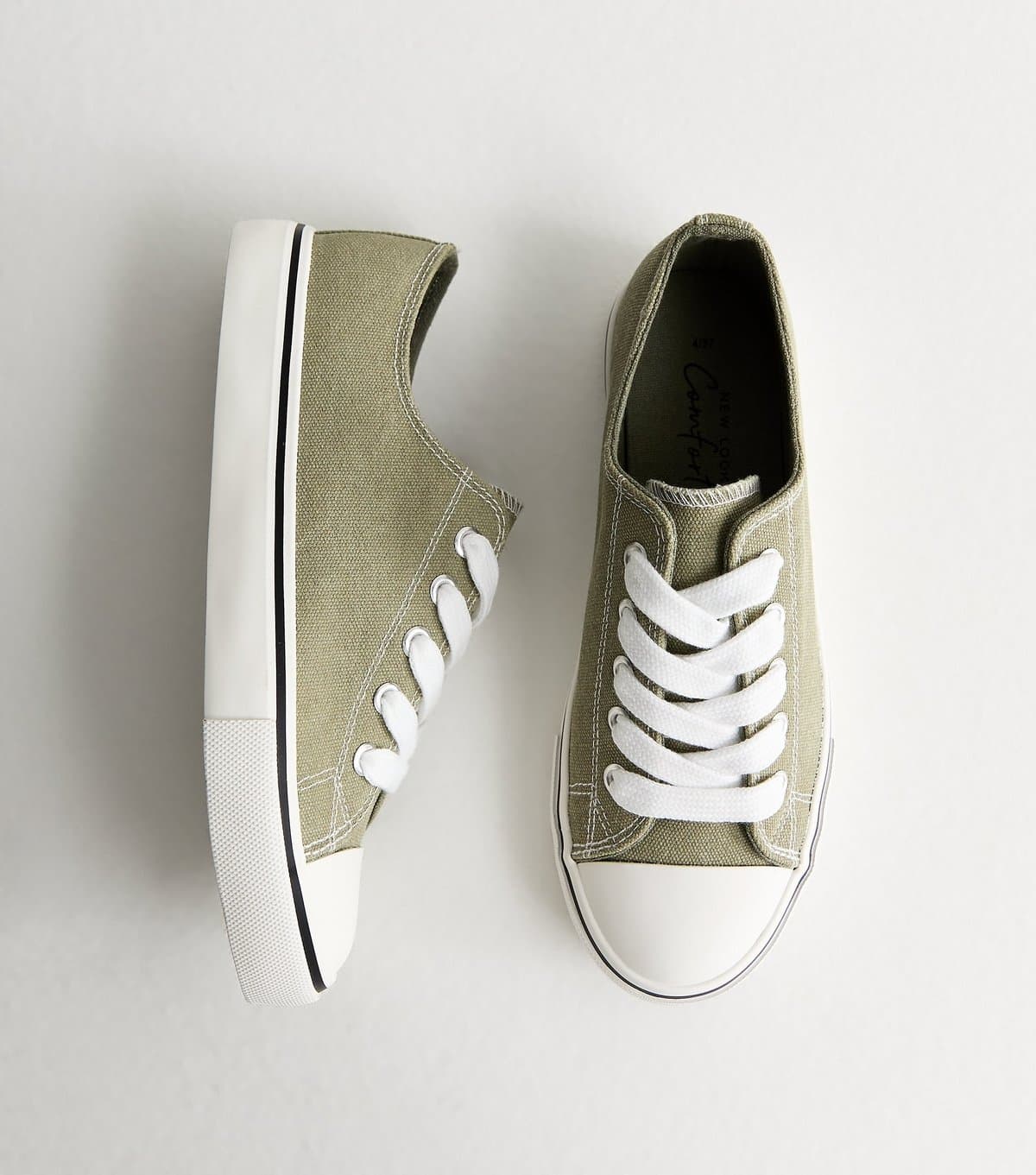 New Look Women's Light Khaki Canvas Lace Up Trainers Vegan New Look