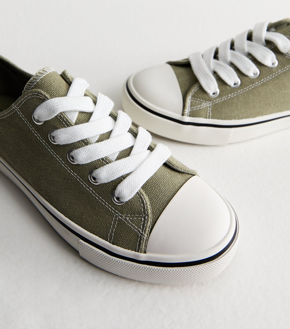 New Look Women's Light Khaki Canvas Lace Up Trainers Vegan New Look - 3