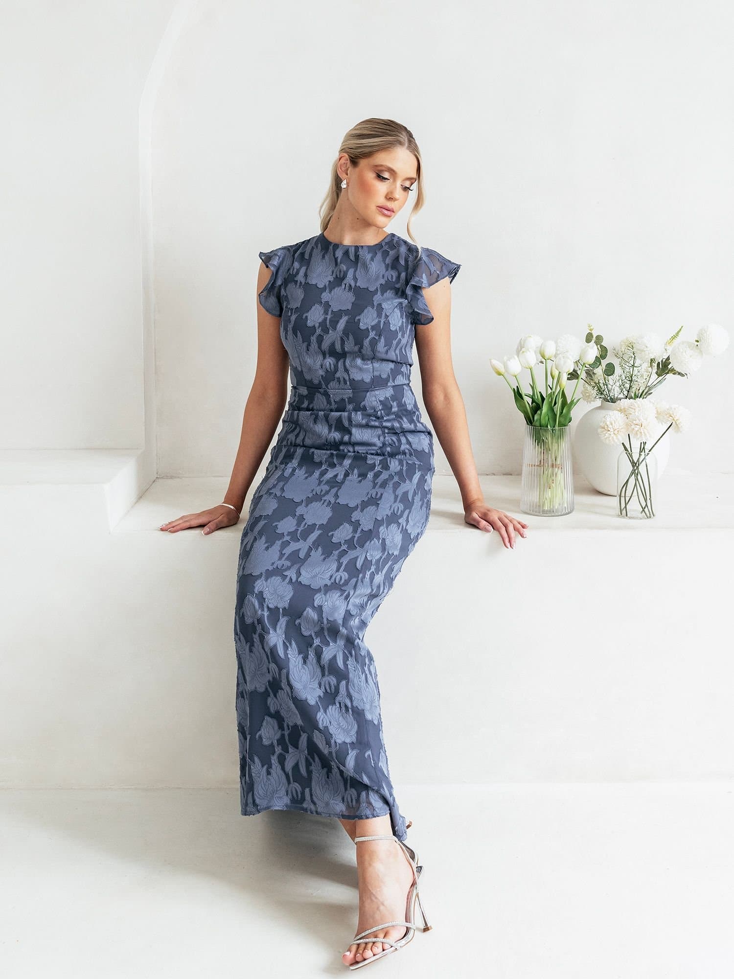 Anaya with Love Anaya with Love Women's Floral Flutter Sleeve Maxi Dress in Blue