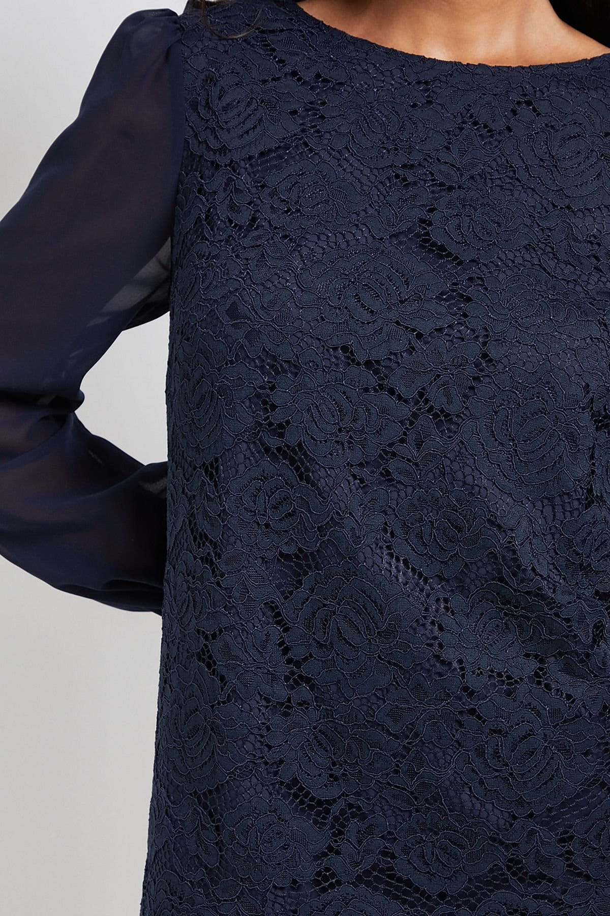 Wallis Wallis Women's Petite Lace Chiffon Cowl Back Shift Dress in Navy - 4