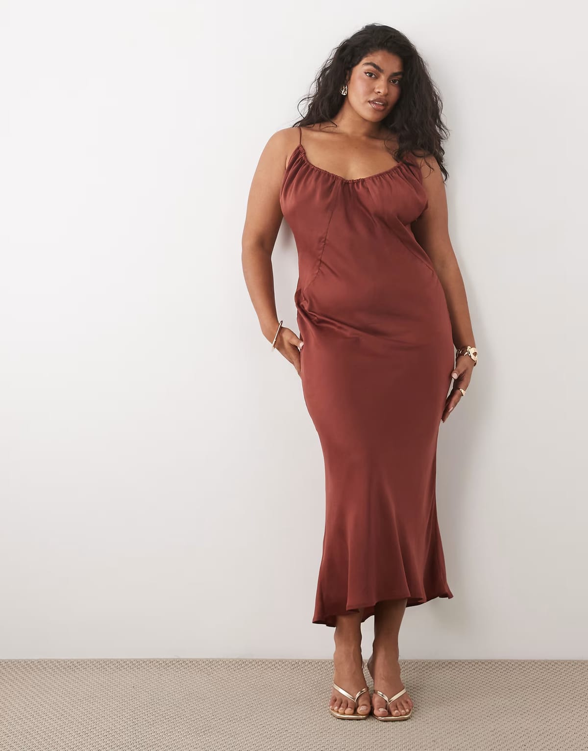 ASOS ASOS DESIGN Curve scoop neck bias cut midaxi dress in rust - 1