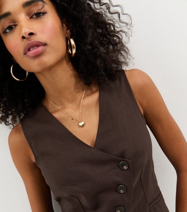 New Look Women's Brown Linen Blend Asymmetric Waistcoat New Look - 2
