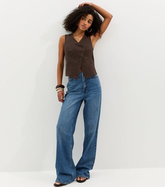 New Look Women's Brown Linen Blend Asymmetric Waistcoat New Look - 3