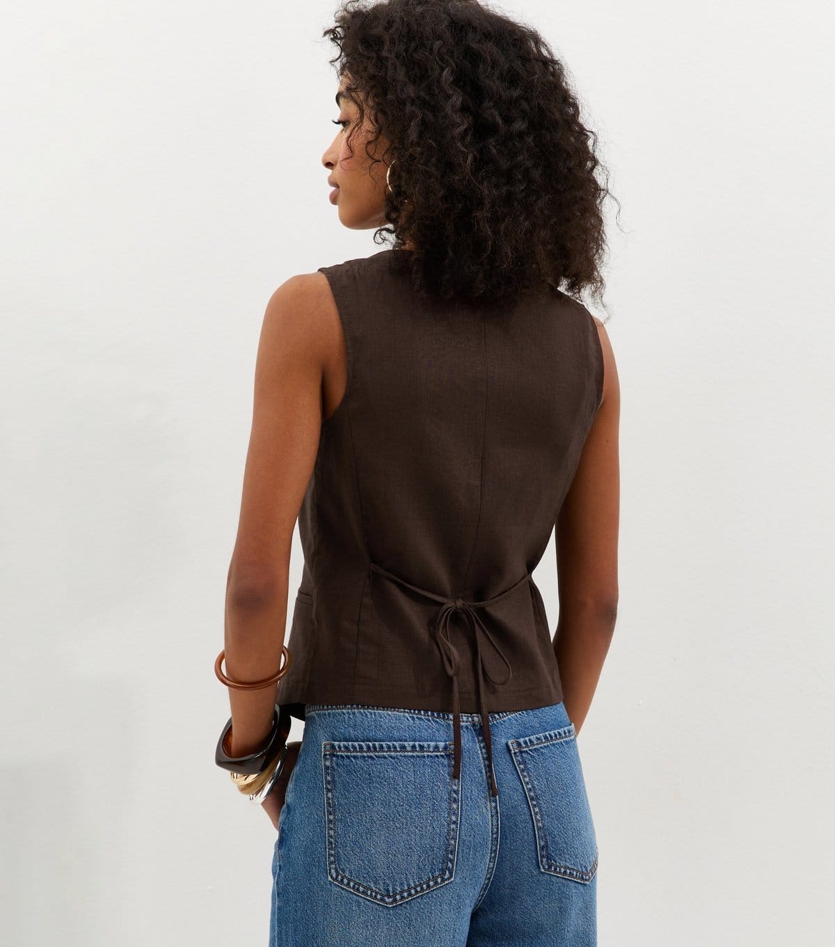 New Look Women's Brown Linen Blend Asymmetric Waistcoat New Look - 4