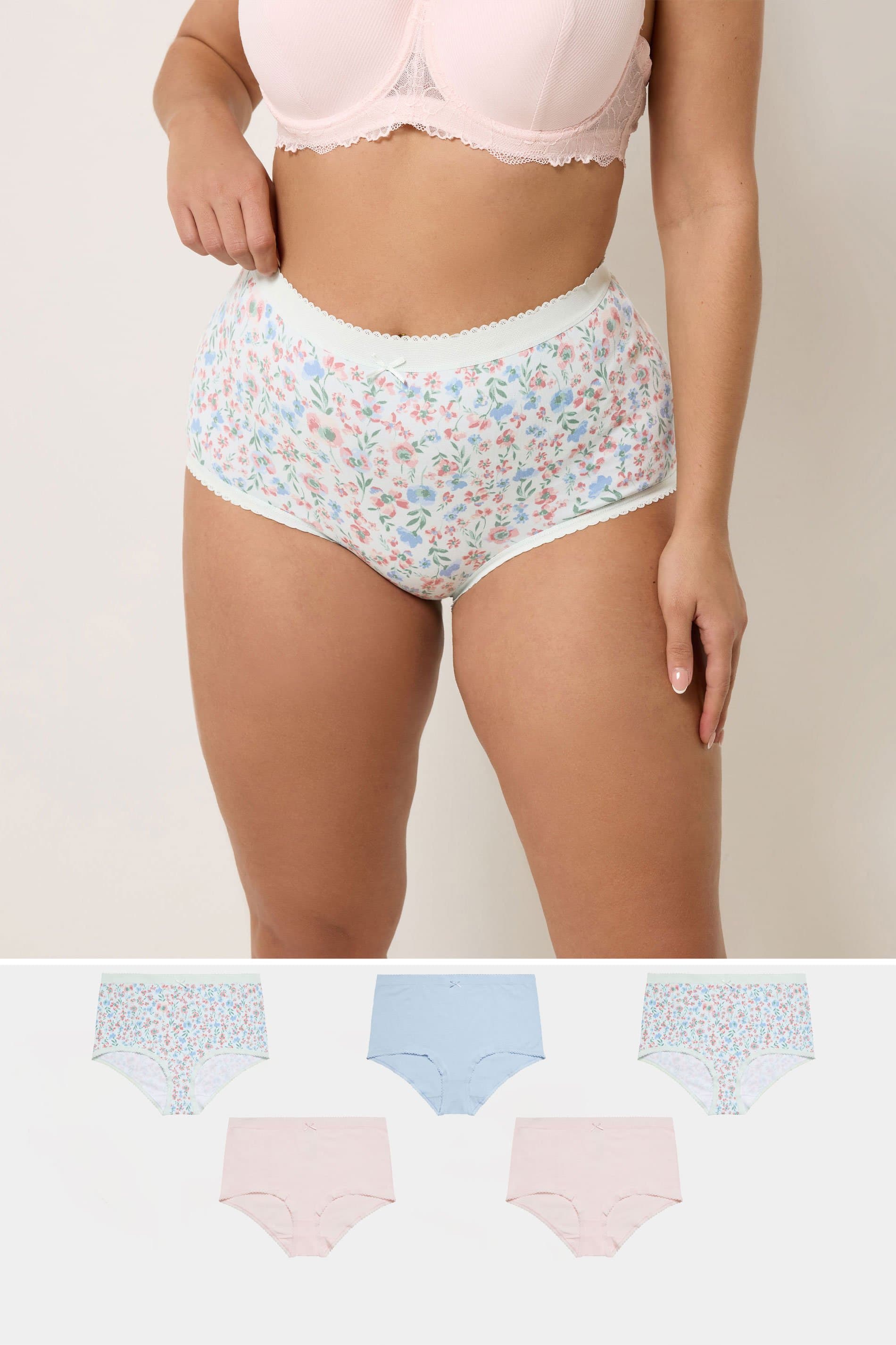 Yours 5 Pack Plus Size Pink Floral Print Full Briefs