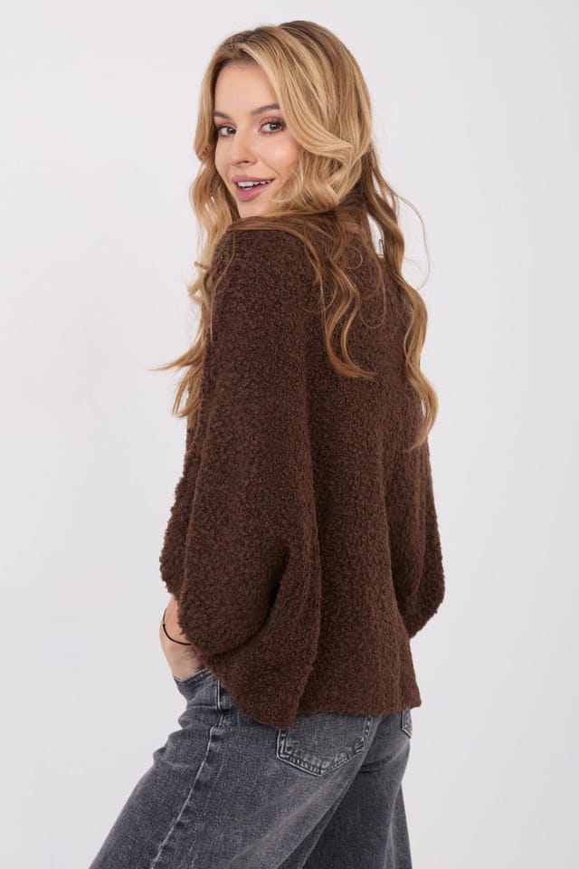 Love Lace Love Lace Women's Boucle Round Neck Loose Knit Sweater in Brown - 2