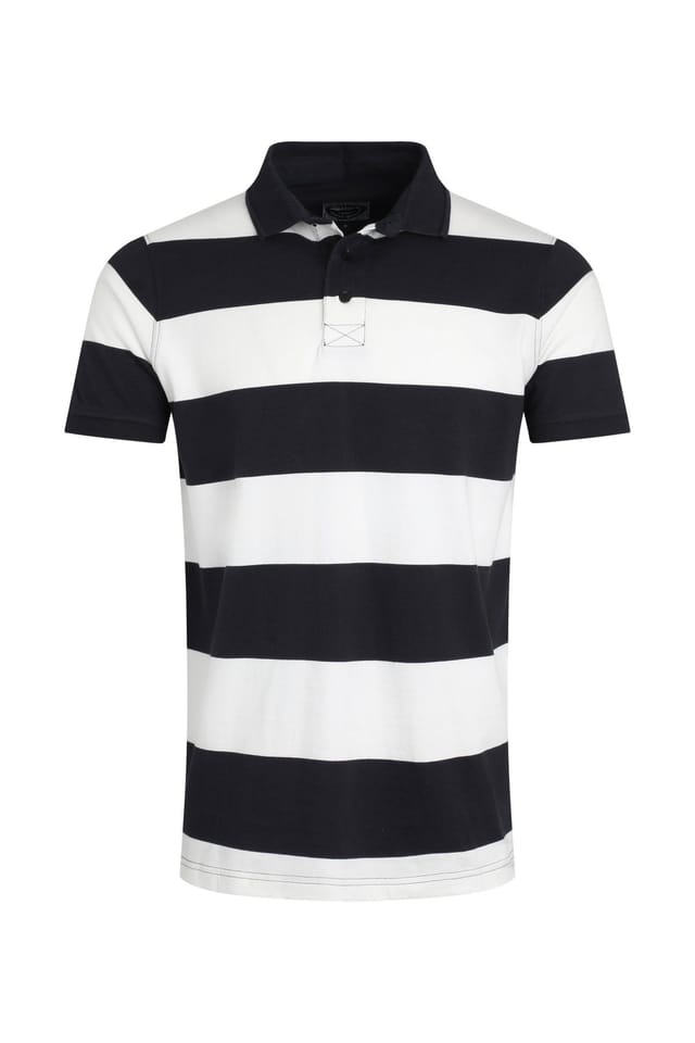 Weird Fish Weird Fish Men's Ronald Cotton Striped Polo Shirt in Navy - 2