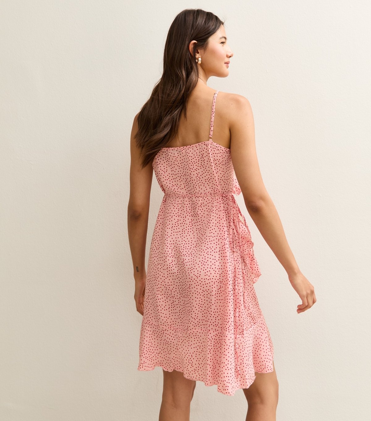 Sunshine Soul Women's Pink Polka Dot Frilly Trimmed Wrap Mini Dress Sunshine Soul New Look - 4