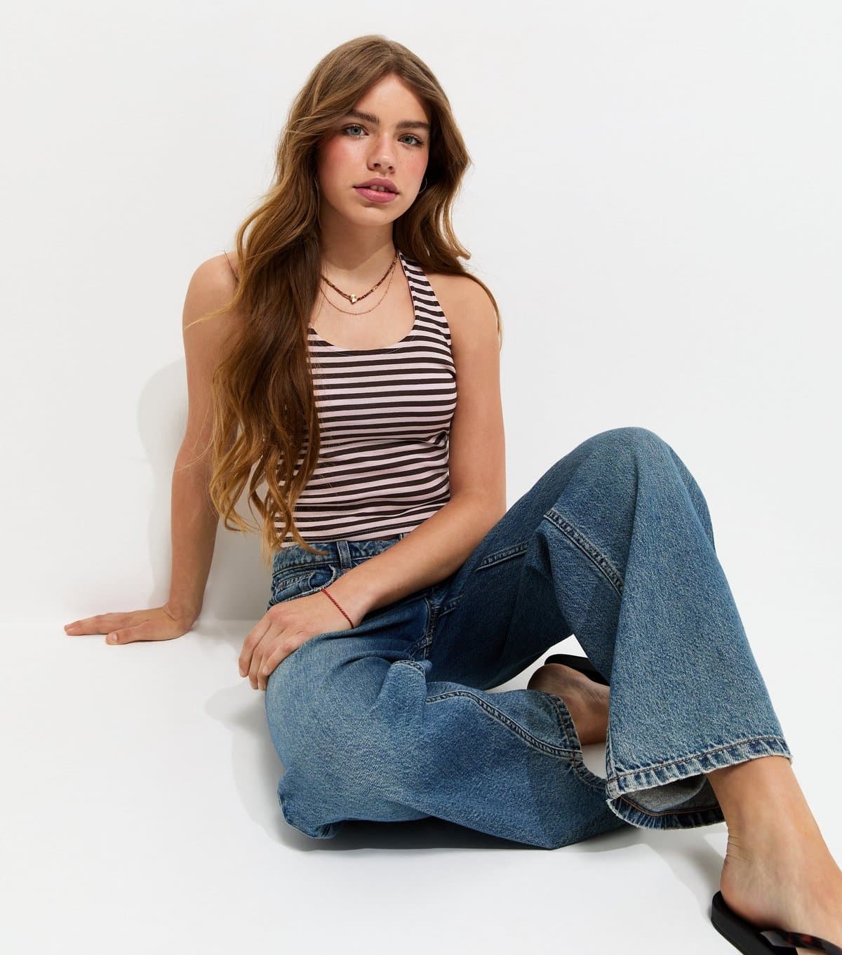 New Look Girls' Cotton Brown Stripe Jersey Halter Top New Look