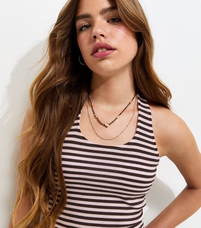New Look Girls' Cotton Brown Stripe Jersey Halter Top New Look - 2