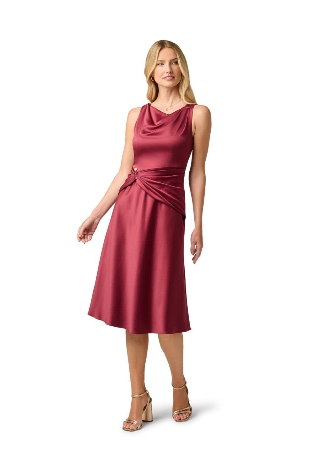 Adrianna Papell Adrianna Papell Women's Cowl Satin Crepe Midi Dress in Wine