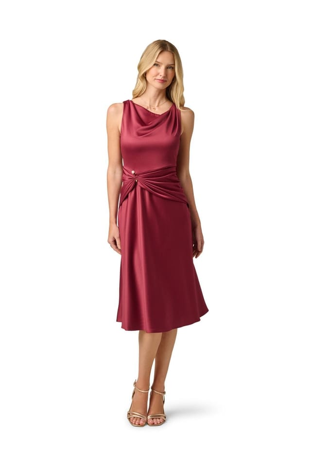 Adrianna Papell Adrianna Papell Women's Cowl Satin Crepe Midi Dress in Wine - 2