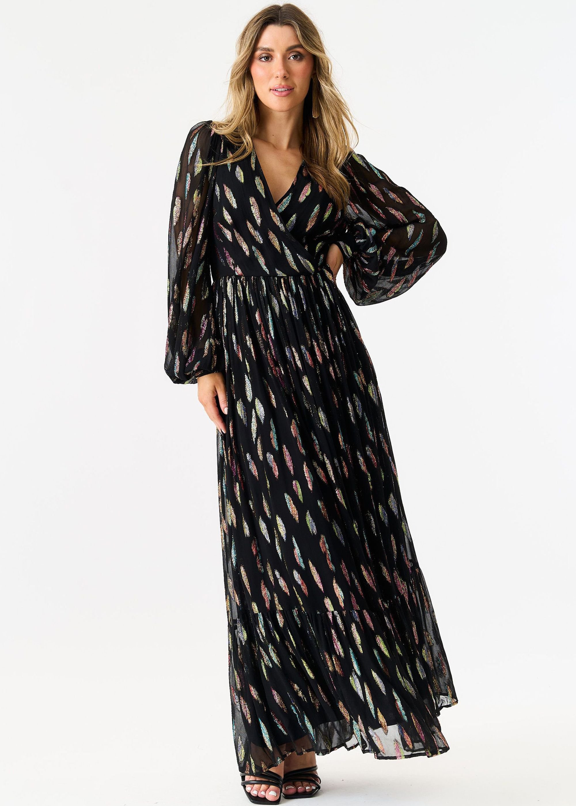 Gini London Gini London Women's Black Metallic Print Full Sleeve Maxi Dress - 3