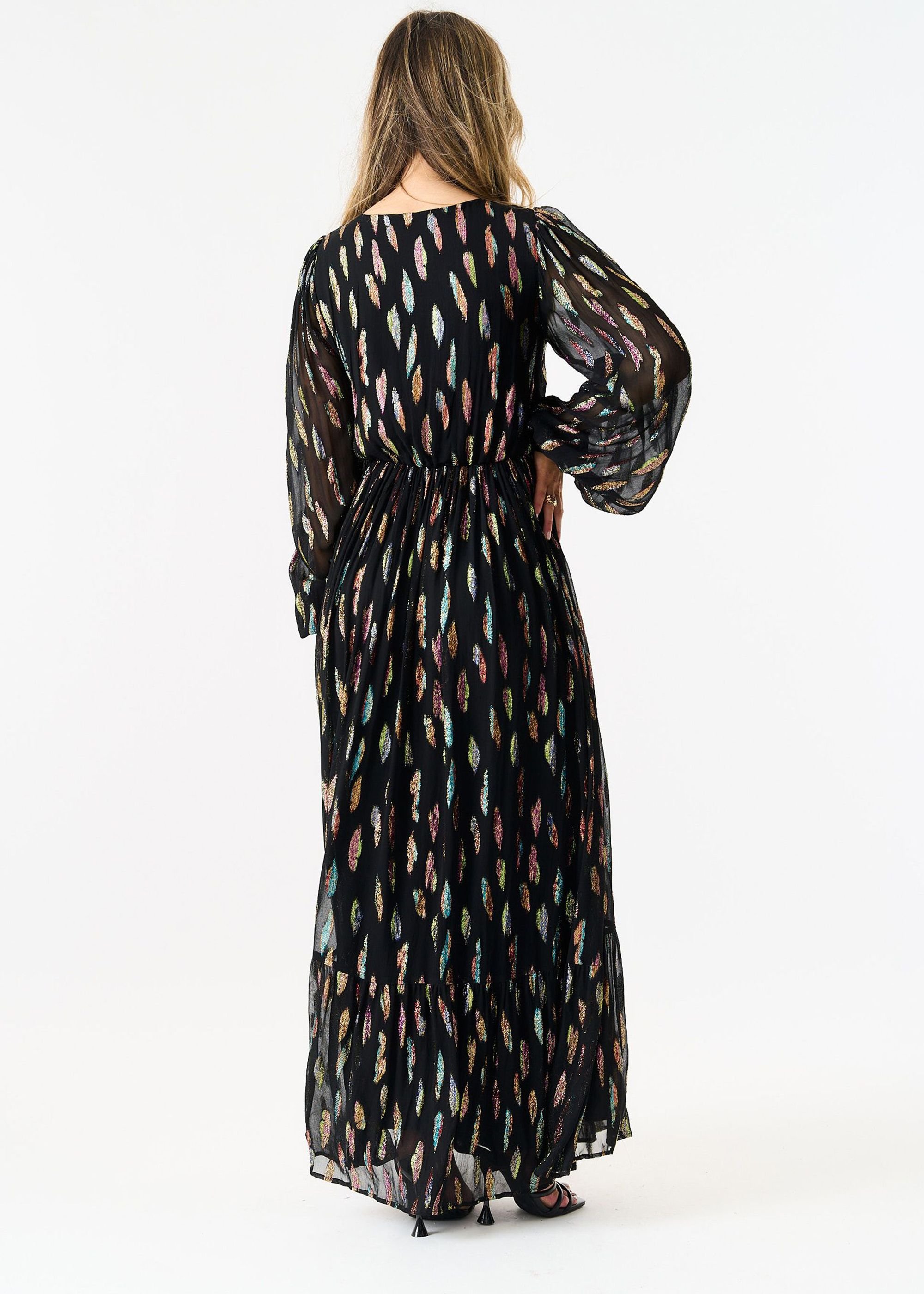 Gini London Gini London Women's Black Metallic Print Full Sleeve Maxi Dress - 4