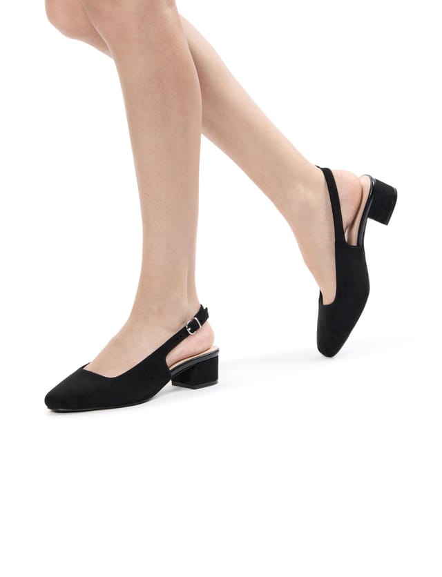 Paradox London Paradox London Women's Giulietta' Wide Fit Square Toe Block Heel Slingback Shoes in Black - 2