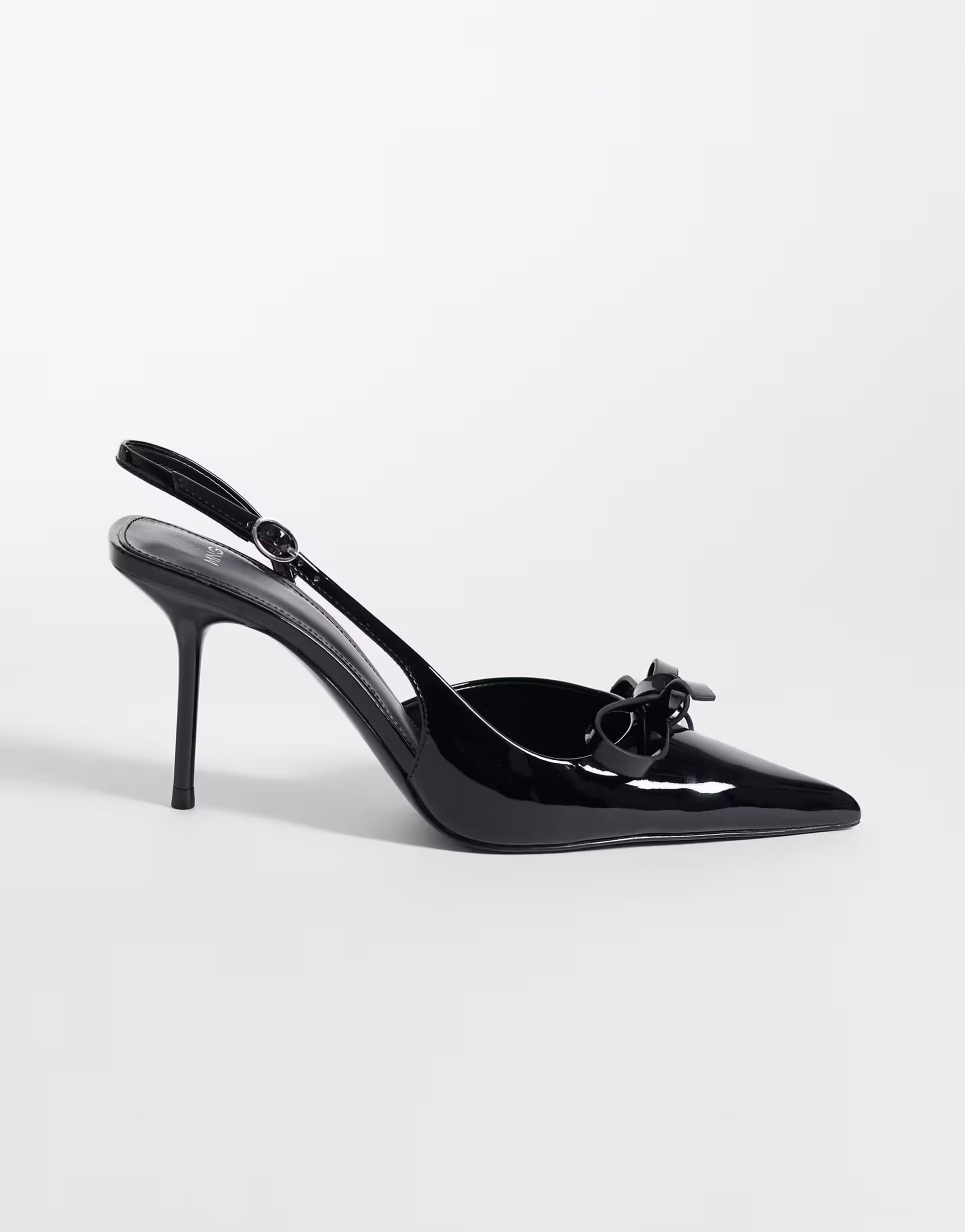 ASOS Mango bow detail heeled slingback court shoe in black