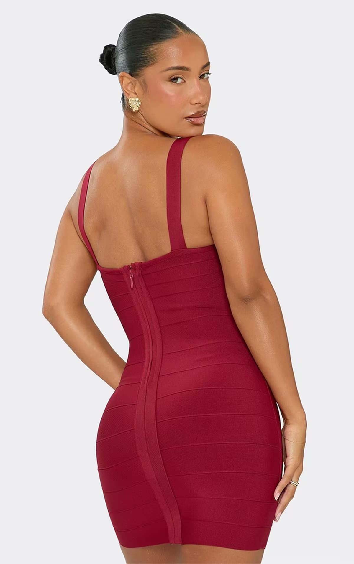 EGO Scoop Neck Mini Dress In Burgundy Bandage, Women's Size UK 6