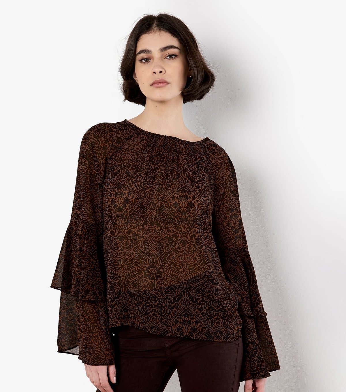 Apricot Women's Rust Paisley Print Ruffle Sleeve Blouse Apricot New Look