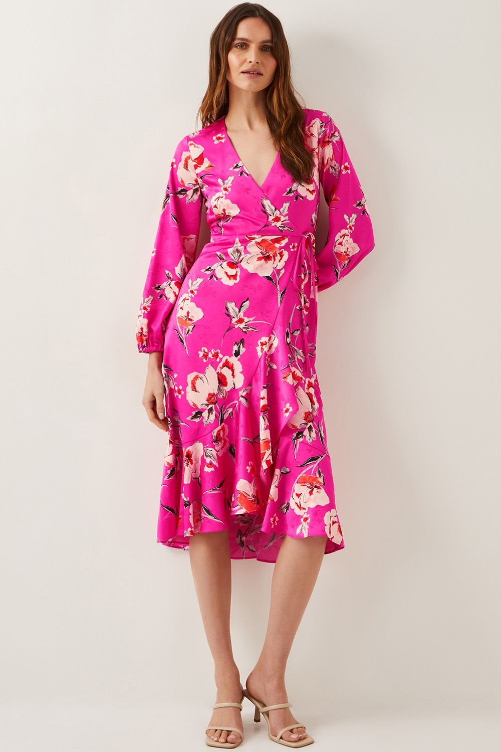 Monsoon Monsoon Women's Meredith Floral Midi Wrap Dress Pink - 2