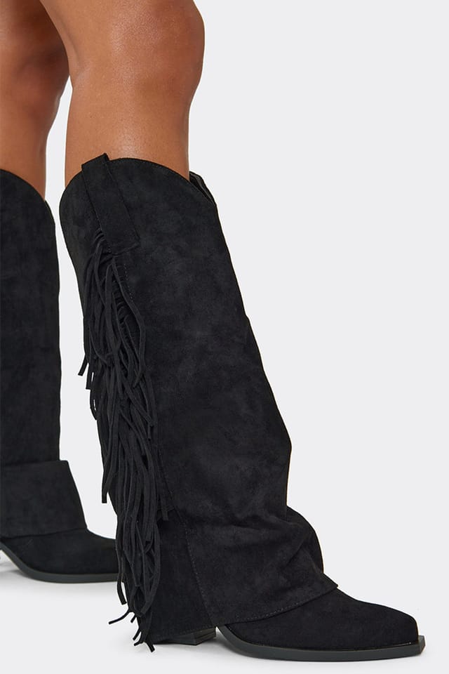 EGO EGO Women's Knee High Layered Faux Suede Block Heel Boots in Black - 2