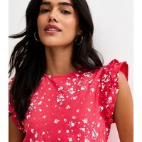 New Look Women's Red Ditsy Frill Sleeve Top New Look - 1