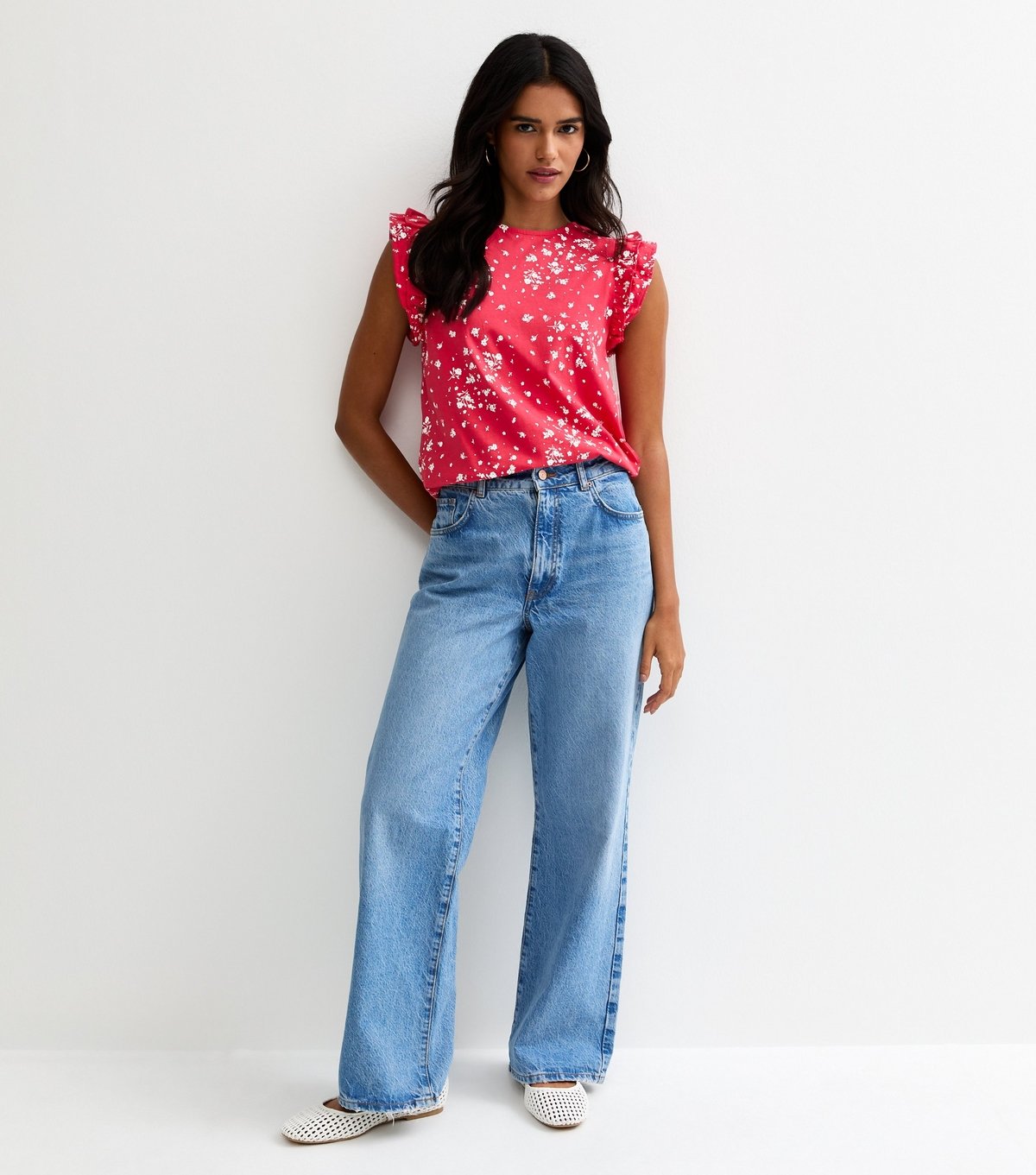 New Look Women's Red Ditsy Frill Sleeve Top New Look - 3