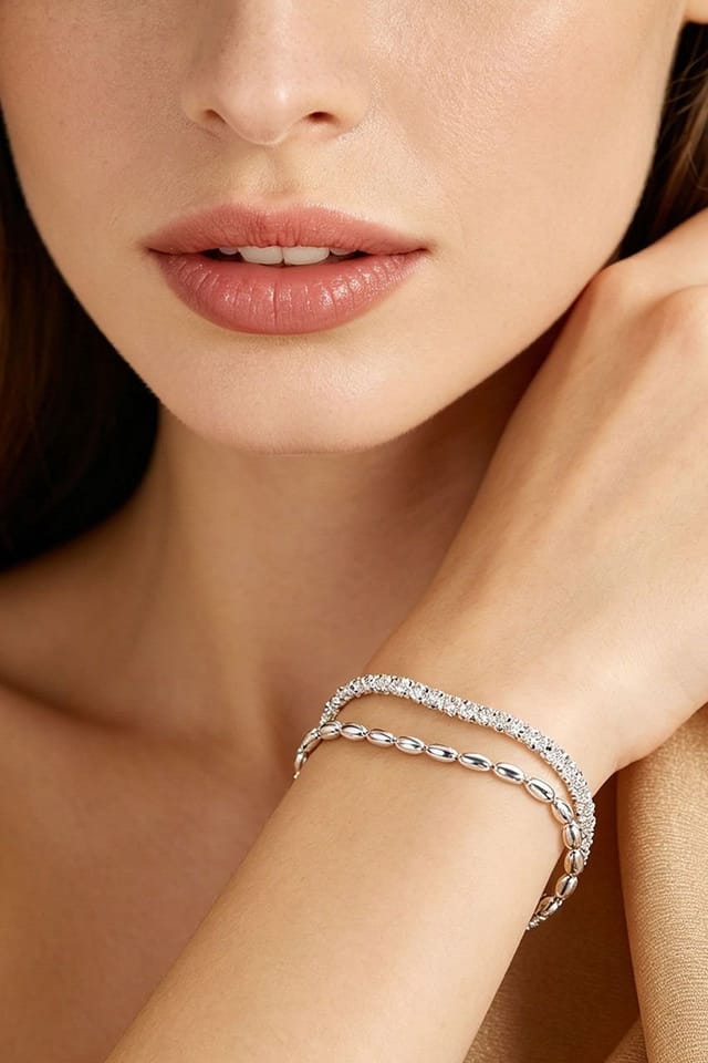 Lovii Lovii Women's Women S925 Silver Double Layer Bracelet Rice Bead Design - 2