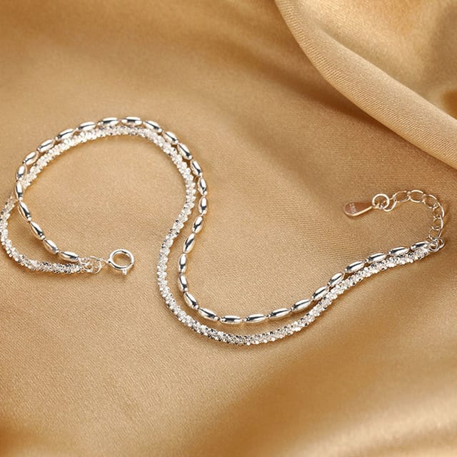 Lovii Lovii Women's Women S925 Silver Double Layer Bracelet Rice Bead Design - 3