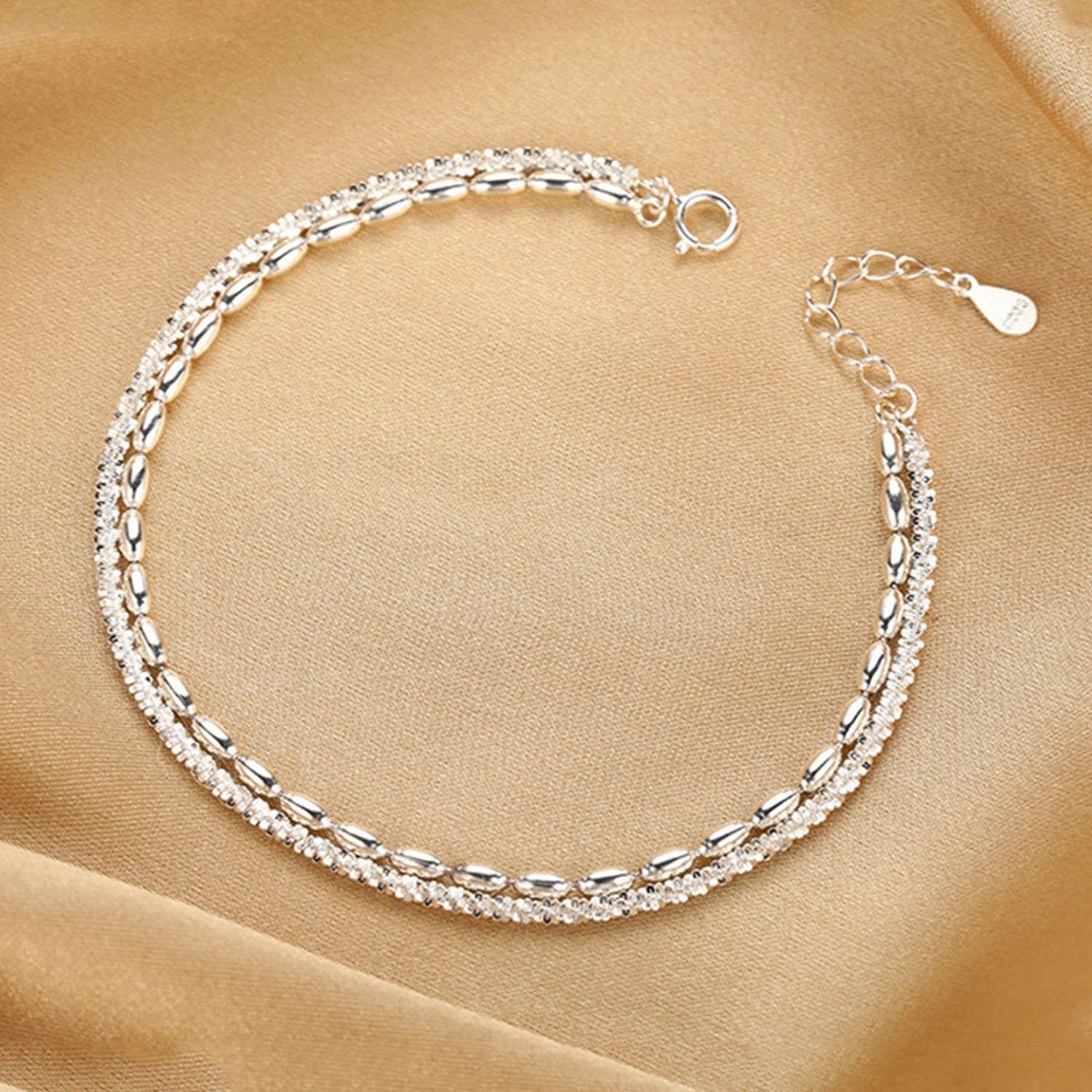 Lovii Lovii Women's Women S925 Silver Double Layer Bracelet Rice Bead Design - 4