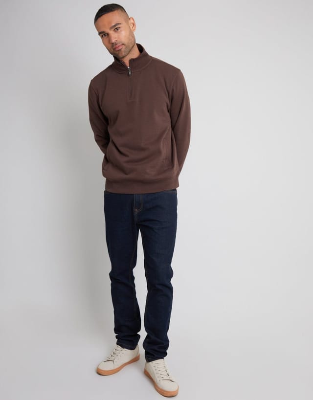 Threadbare threadbare Men's 'Patrick' Quarter Zip Neck Sweatshirt in Brown - 3