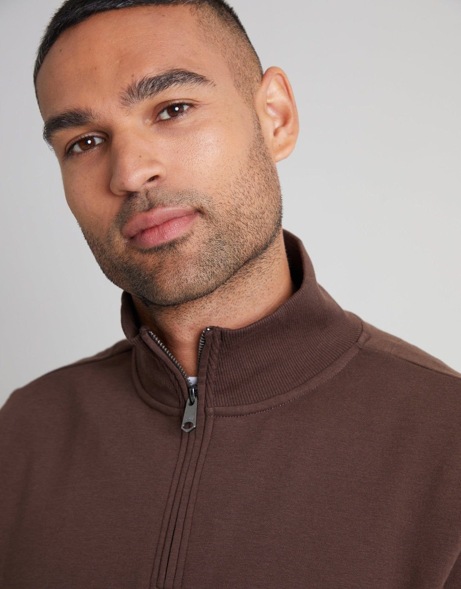 Threadbare threadbare Men's 'Patrick' Quarter Zip Neck Sweatshirt in Brown - 4