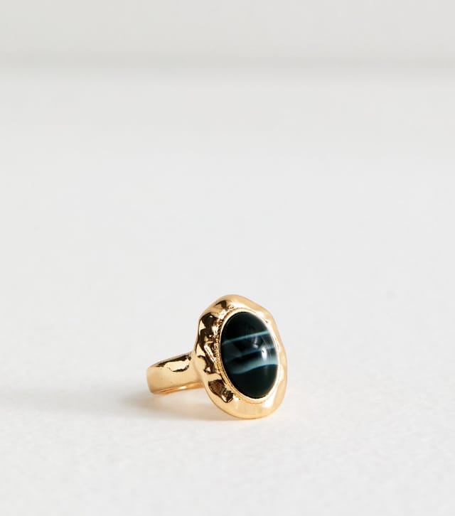 New Look Gold Tone Textured Stone Embellished Ring New Look - 2