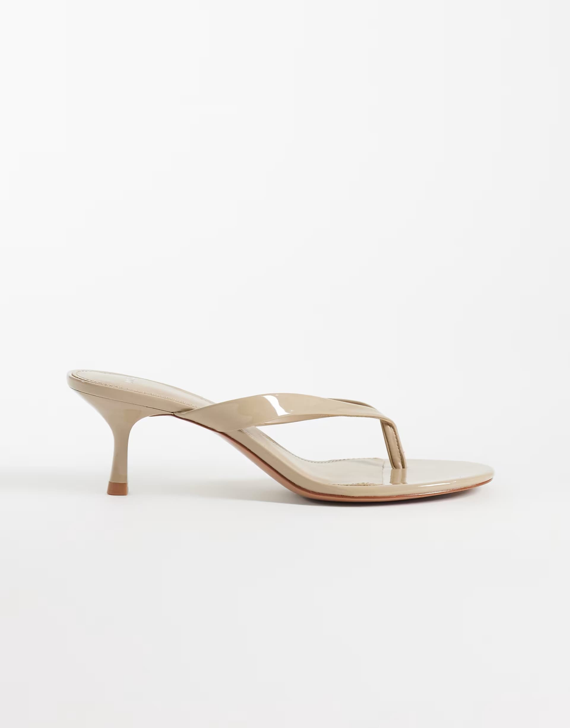 ASOS Mango faux leather patent feeled flip flop sandal in beige