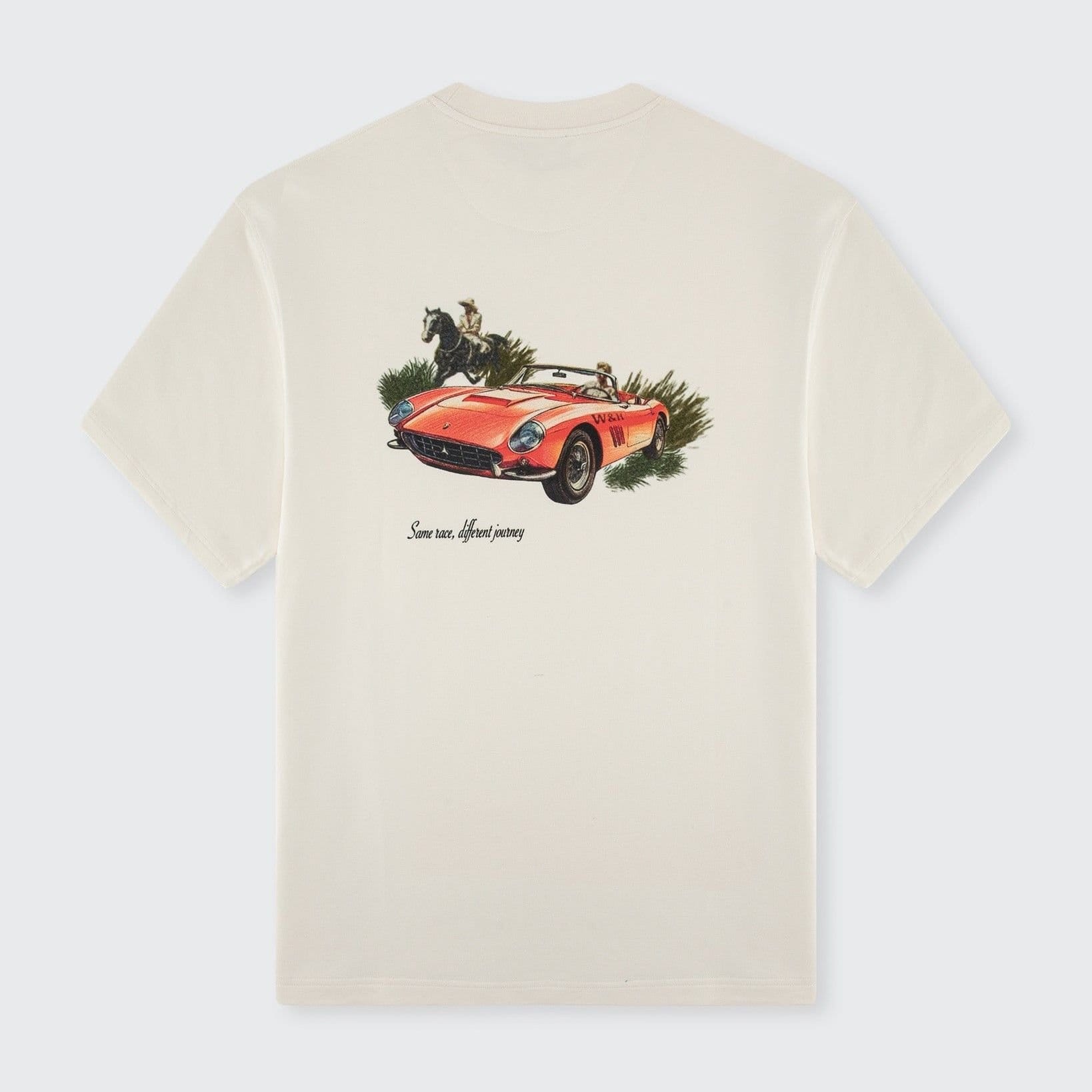 Walker & Hunt Men's Cream Racing Tee In Off-White Italian Fleece