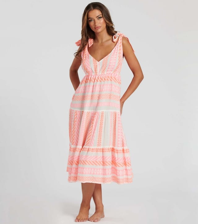 South Beach Women's Pink Jacquard Tie Shoulder Midi Dress South Beach New Look - 3