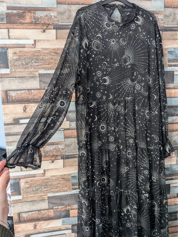 New Look Astronomy Black Long Sleeved Chiffon Dress with Black Underslip