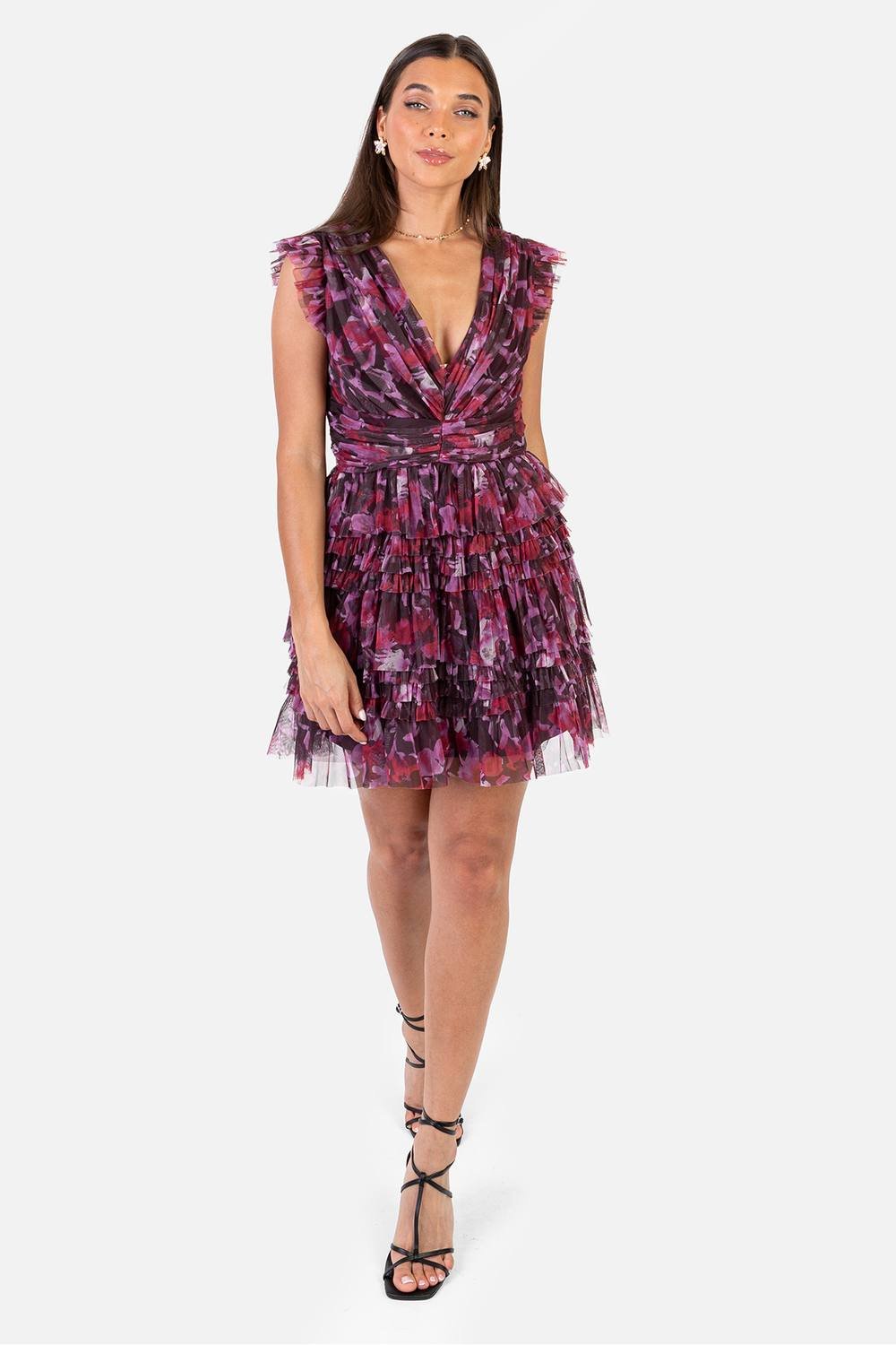 Anaya with Love Anaya with Love Women's Floral Flutter Sleeve Ruffled Mini Dress in Pink - 2