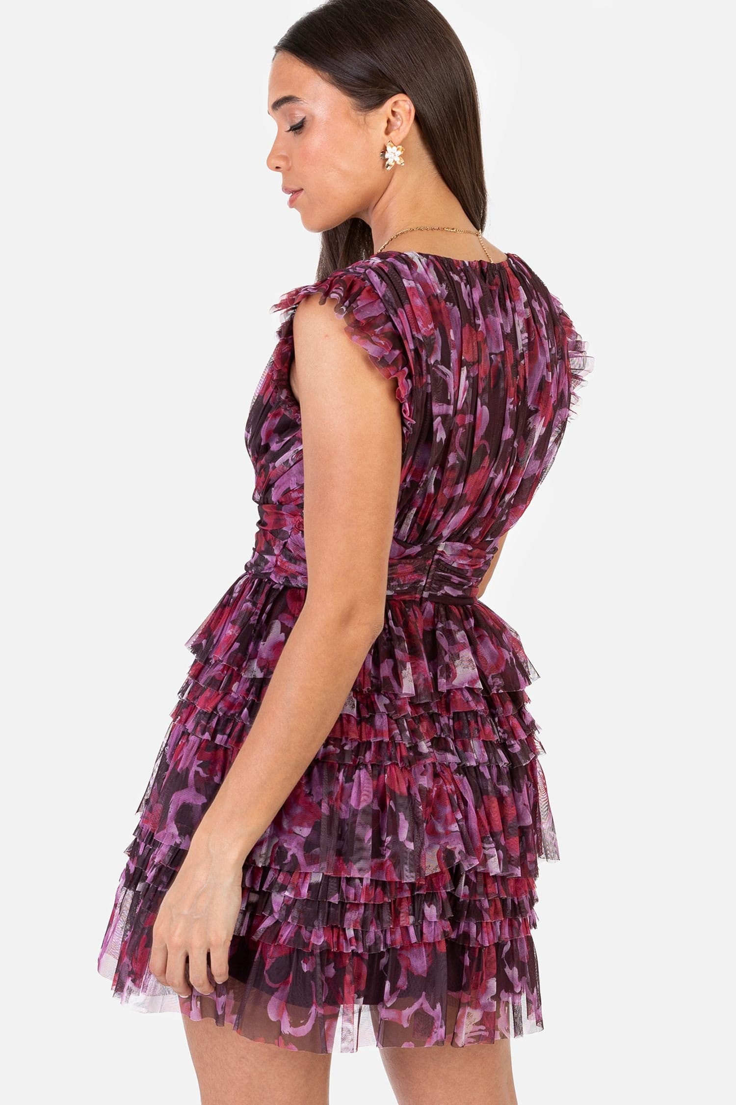 Anaya with Love Anaya with Love Women's Floral Flutter Sleeve Ruffled Mini Dress in Pink - 4