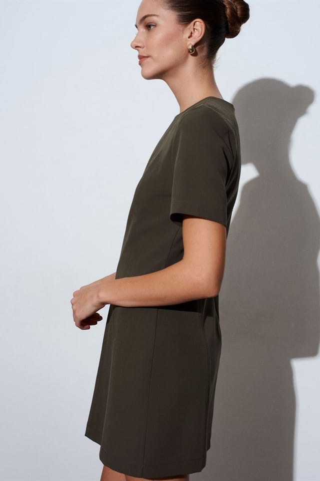 Dilvin Dilvin Women's Mini Shift Dress With Zipper in Olive - 3